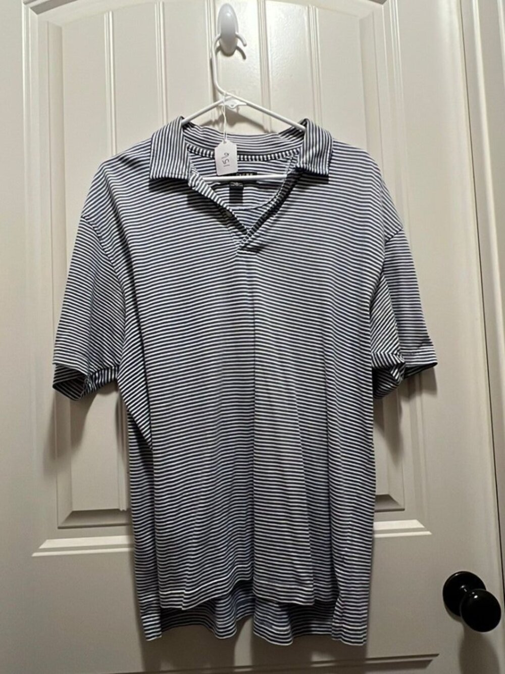 Men's Structure Gray/White Stripe Polo Shirt Size M